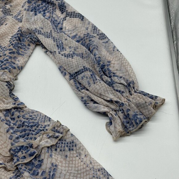 Olivaceous Jules Size Small Snake Print Cut-Out Back Ruffle V-neck Mini Dress - Picture 2 of 12